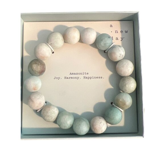 Amazonite Beaded Bracelet Box A New Day Stretch Joy Harmony Happiness NEW - Picture 2 of 4